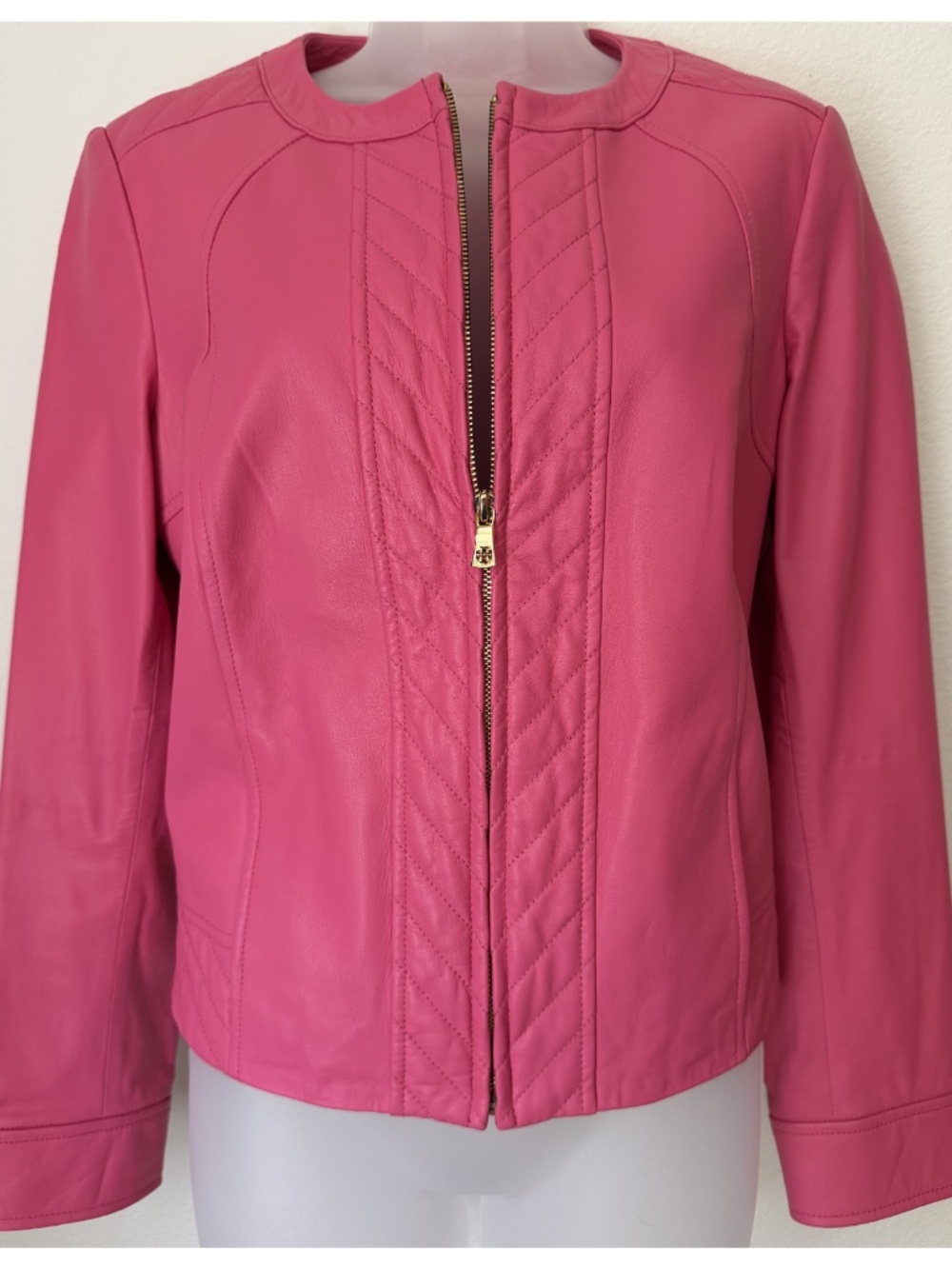 RARE Tory Burch Pink Leather Moto Jacket Size 6